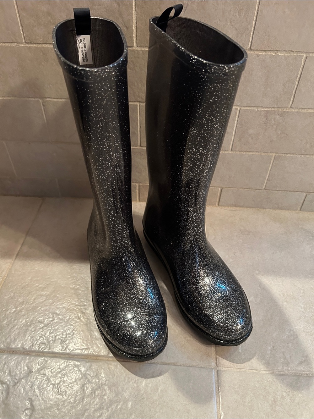 Capelli of New York Black Glitter Kids Rain Boots
